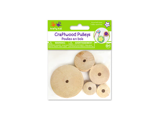 Craftwood: 20/30/50mm Pulleys x5 Asst Natural 10mm(T)