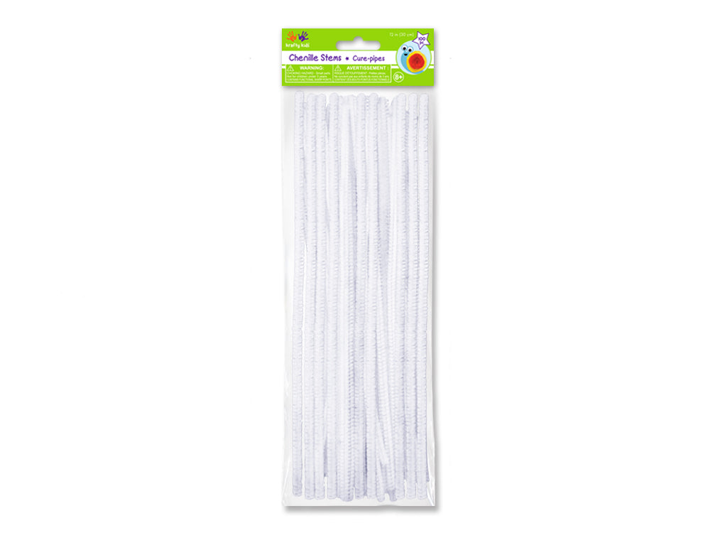 Chenille Stems: 6mmx30cm 100/pk Pipe Cleaners N) White