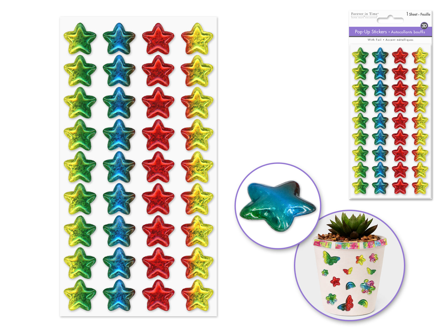 Paper Craft Sticker: 3.7"x6.9" 3D Pop-Up Foil Rainbow Effects B) Star