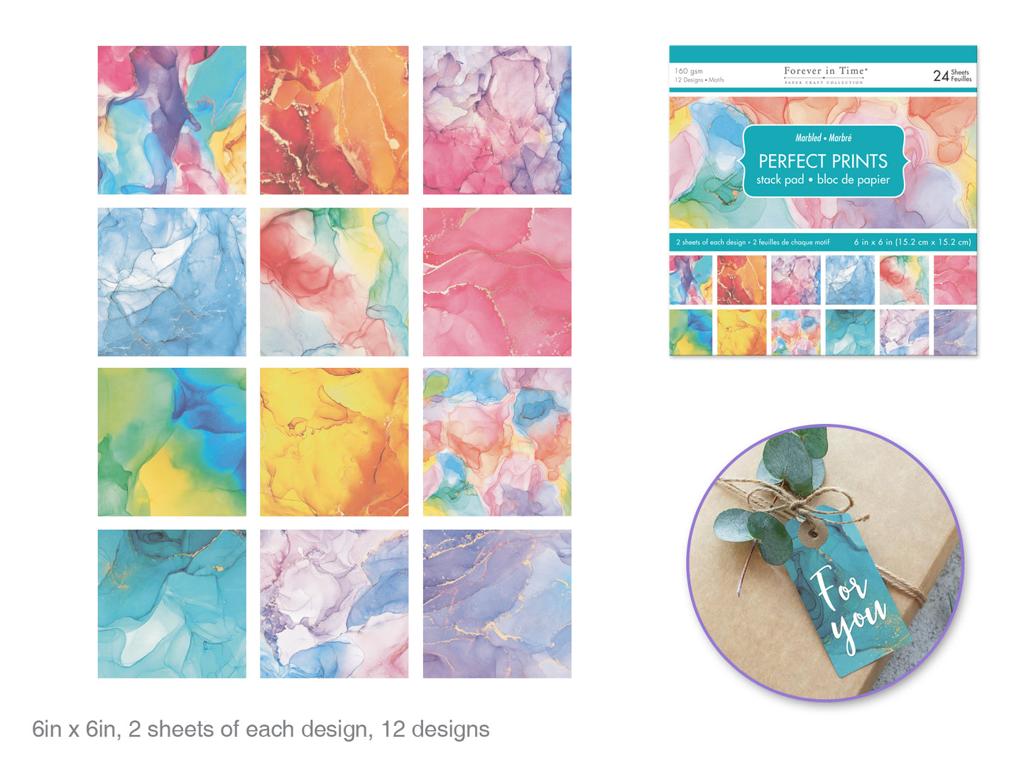 Paper Pads: 6"x6" Perfect Prints Stack Packs x24 Assorted S) Marbled