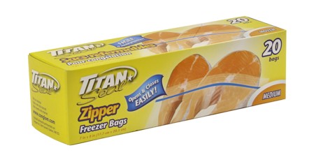 TITAN MEDIUM ZIPPER FREEZER BAGS 20 BAGS/PK