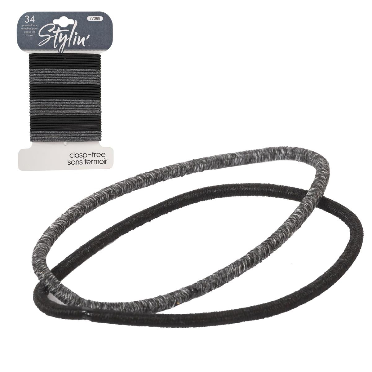 Stylin, 34p Ponyholders soid blk & heathered, header card