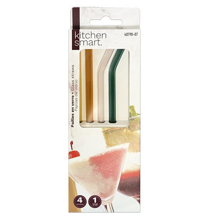 COLORED GLASS STRAWS- 4PCS+1 BRUSH