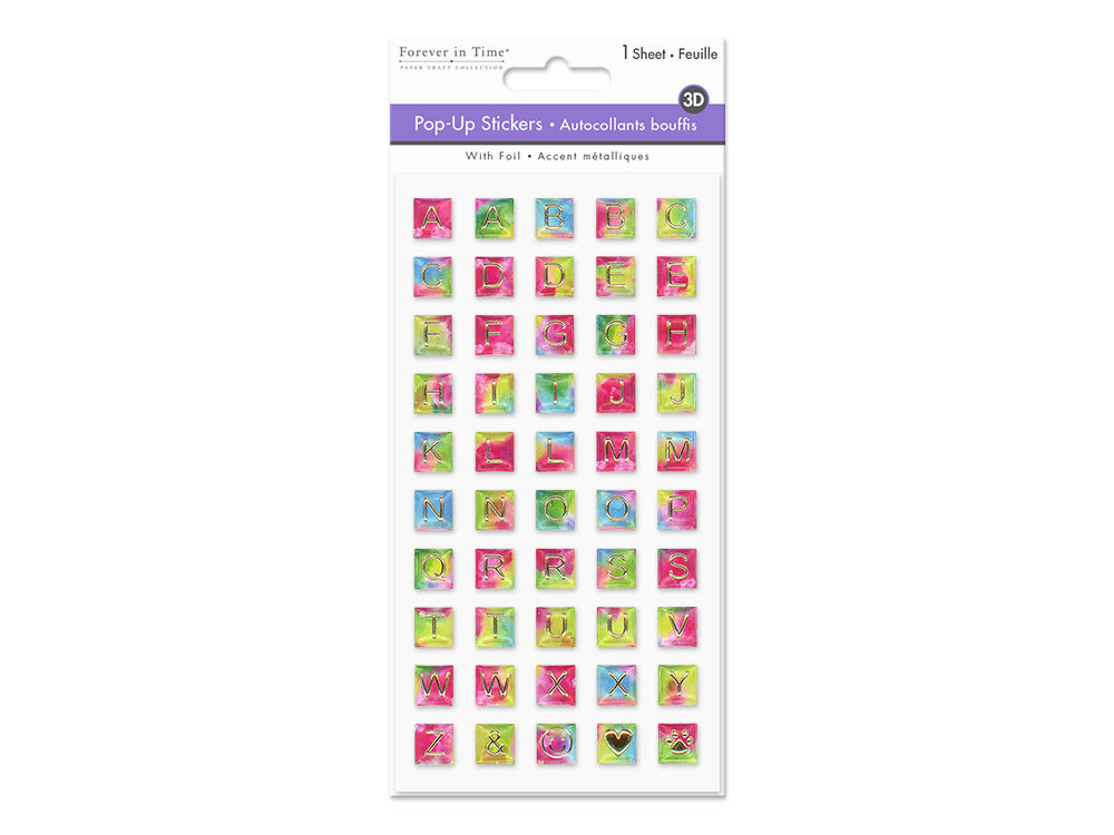 Paper Craft Sticker: 3.7"x6.9" 3D Pop-Up Foil Rainbow Effects F) Letters