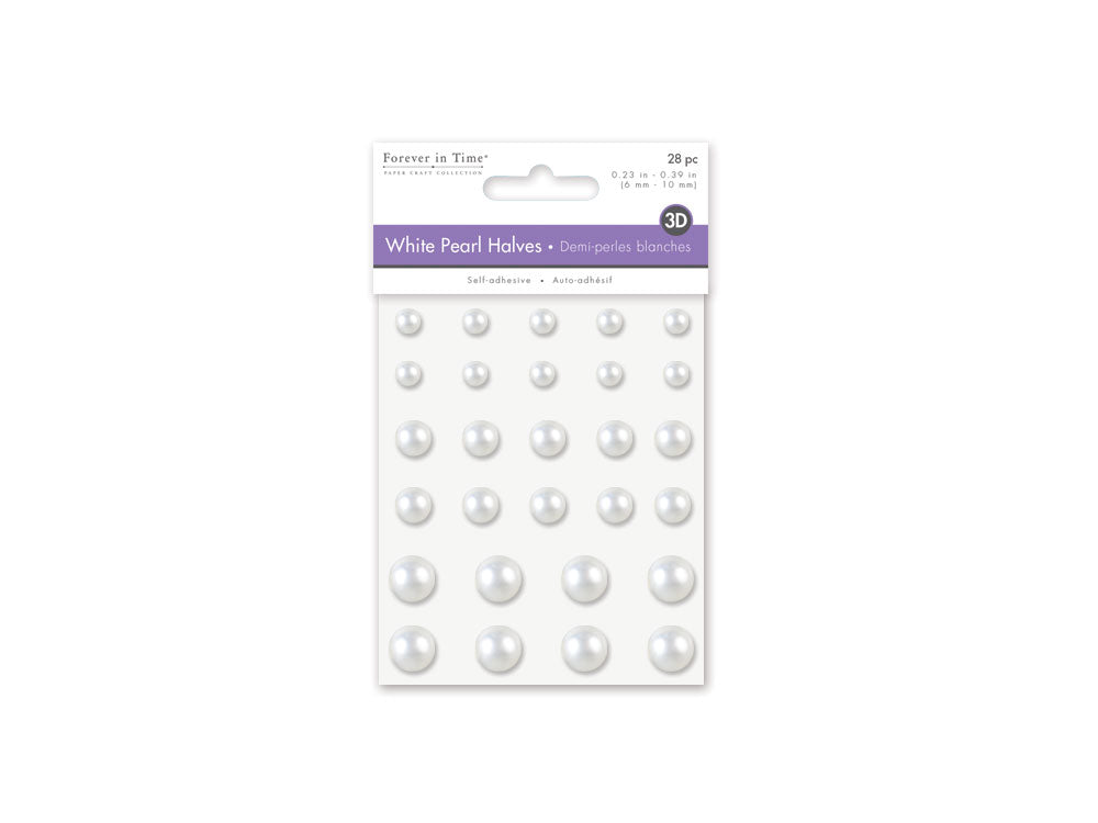 Paper Craft Embellishments: 6-10mm Pearl Halves x28 White Peel-n-Stick