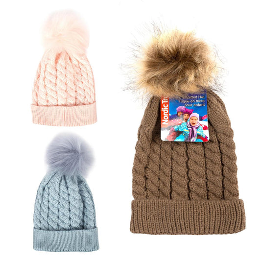 Nordic T. Infant Knitted Tuque w/ Cuff & Pom Pom, 3/c, One Size, cht