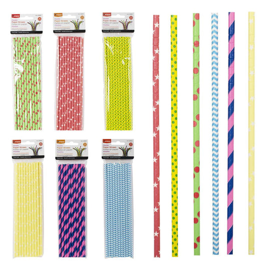 Luciano 20-pc Flexible Paper Straws 23cm L, 6 styles, pbh