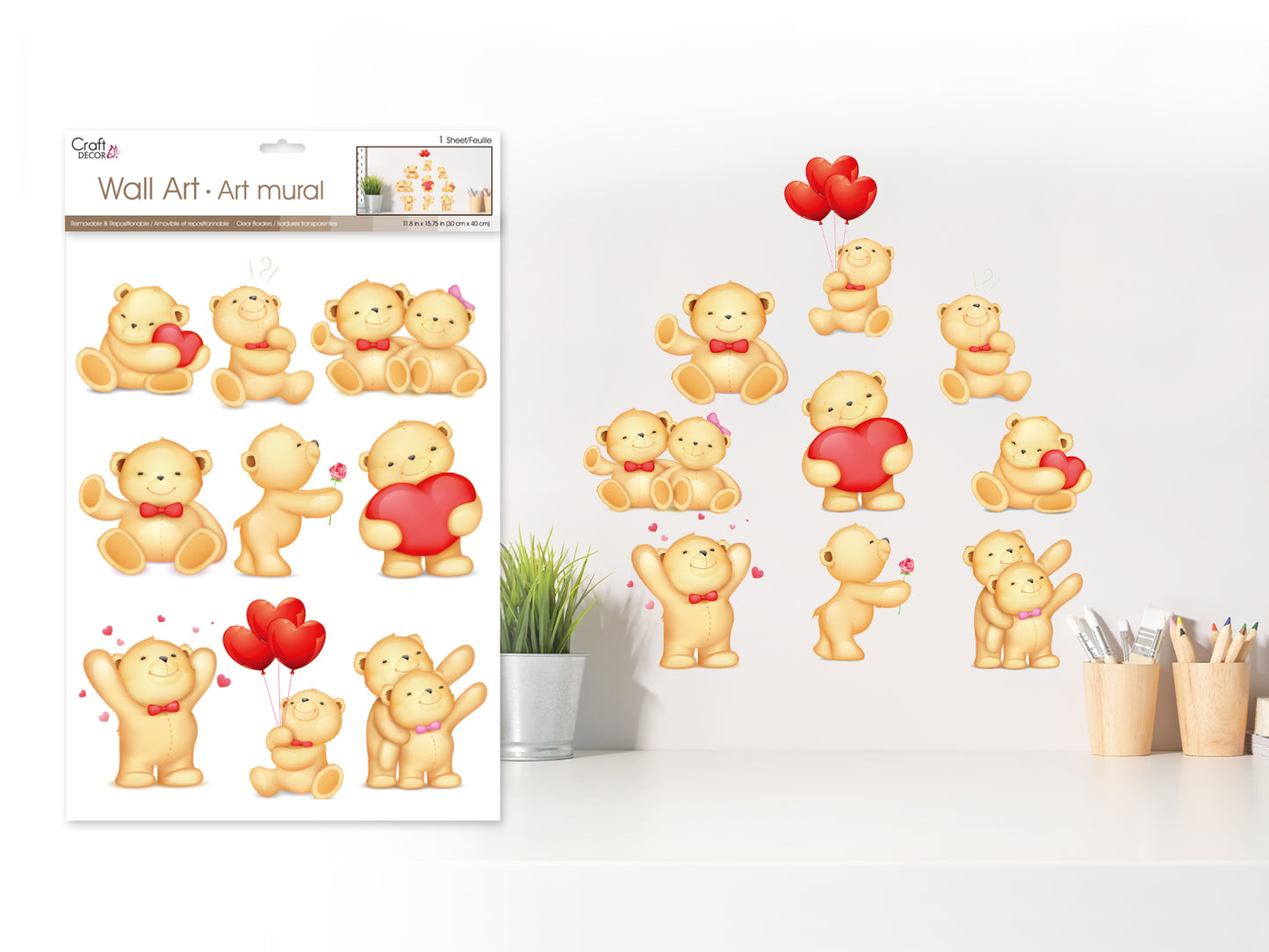 Craft Decor: 11.8"x15.75" Wall Art Clear C) Teddy Bear Love