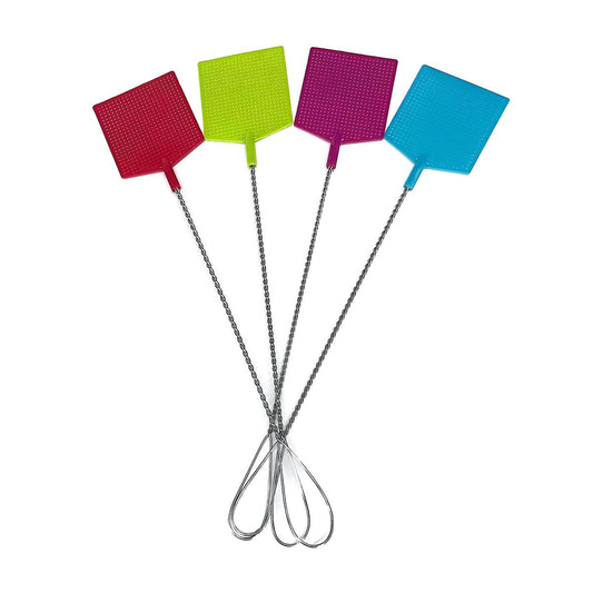 Garden E. 2pcs Fly Swatters w/Metal Handles, 4asst. Cols., 21"L, cht