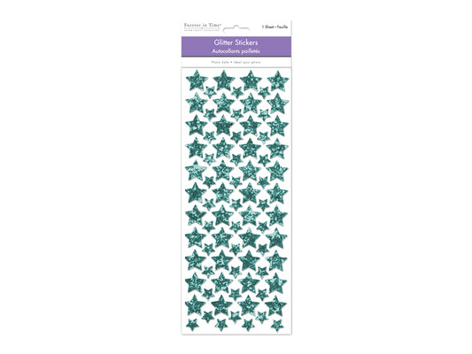 Paper Craft Sticker: 12.5cmx30.5cm Glitter Shapes H) Aqua Stars