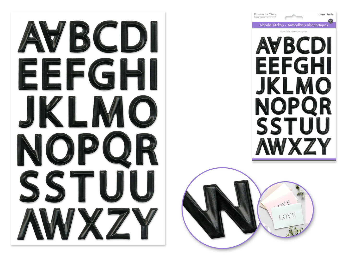 Paper Craft Sticker: 5.7"x9.8" 3D Alpha PVC C) Black