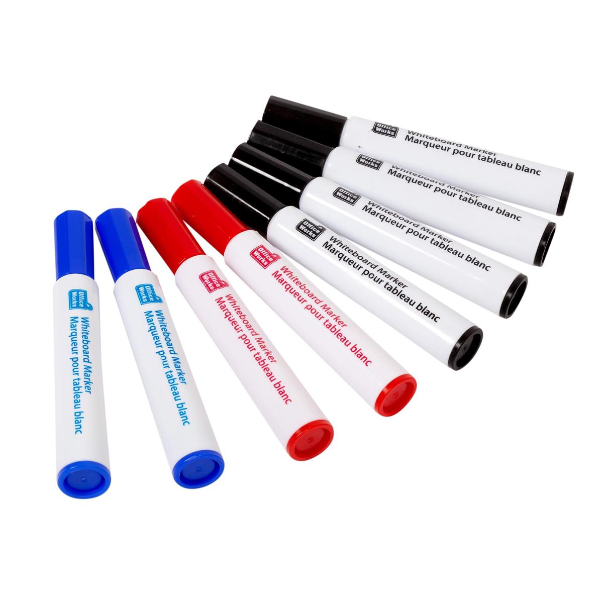 O.WKs. 8-pc. White Board Marker, 3C, Red/Blue/Bk,