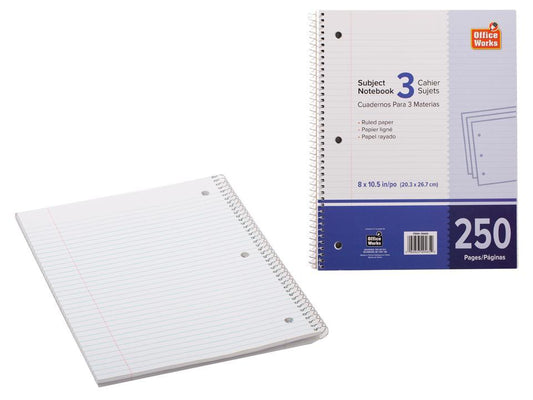 O.WKs. 250-P 3-subject 8x10.5" Coil Book
