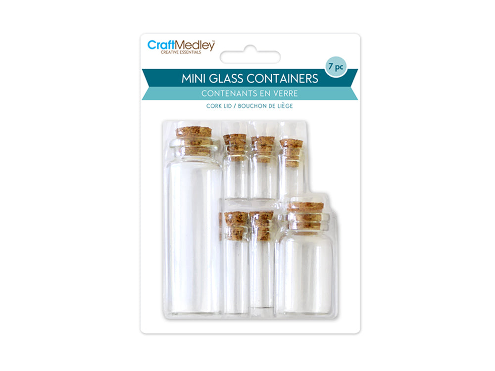 Glass Bottles: Mini Containers w/Cork Lid x7