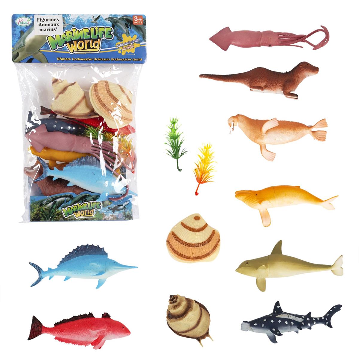 12pcs Marine Animal Toy Figures, PVC bag w/header