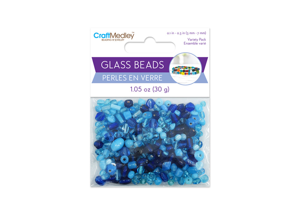Glass Beads: 3mm-7mm Mix-Pack 30gms G) Sky