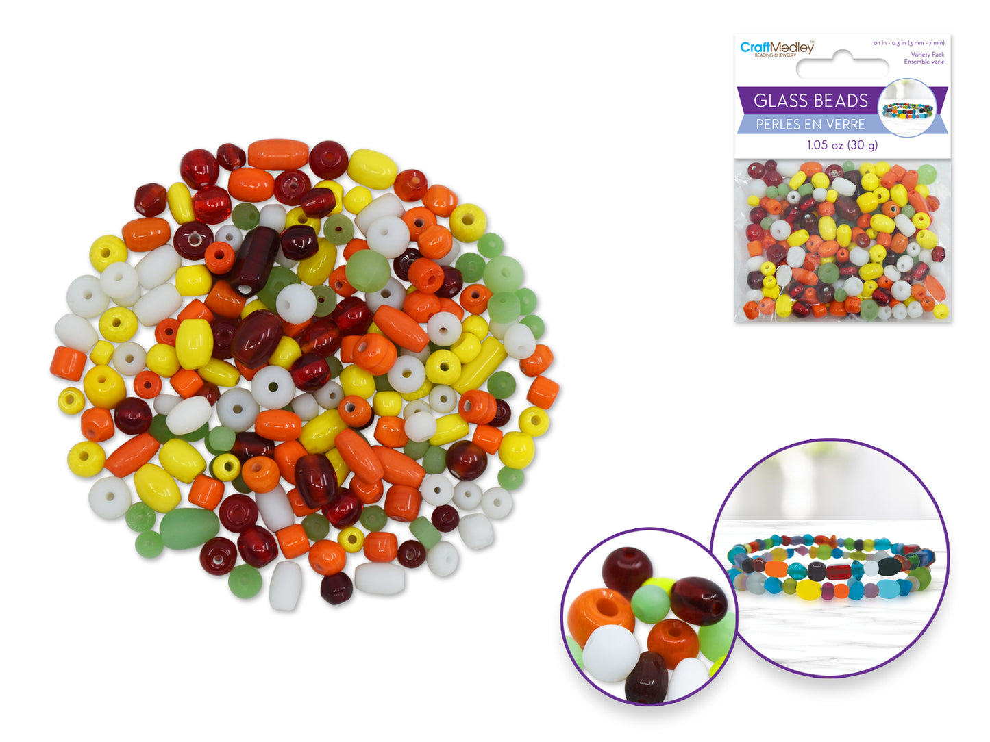 Glass Beads: 3mm-7mm Mix-Pack 30gms E) Tropicana