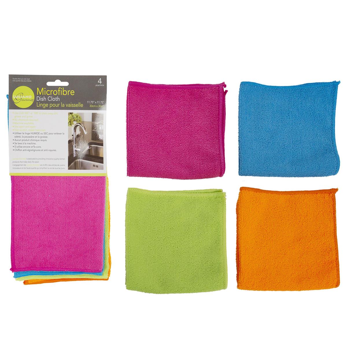 L.Gourmet, 4-pk Microfibre Dish Cloth,11.75"x11.75",header card