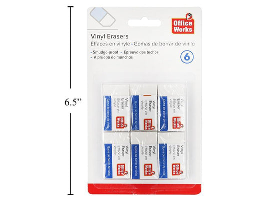 O.WKs. 6-pc White Vinyl Erasers