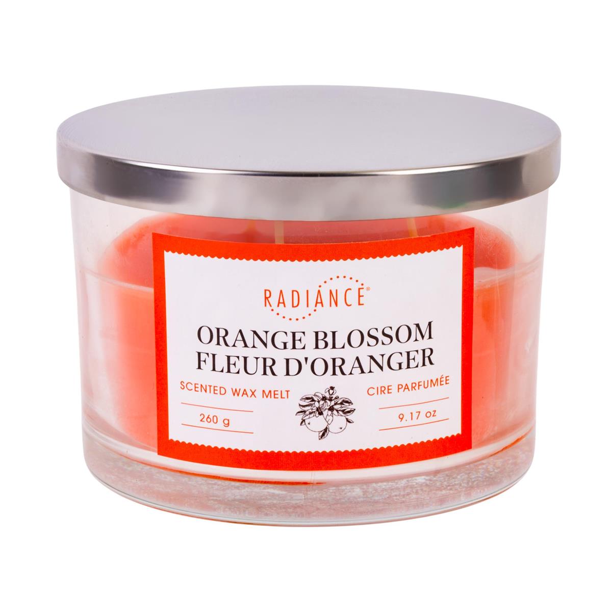 9.5oz Glass Jar Scented Candle, 3-wick w/Lid, Orange Blossom