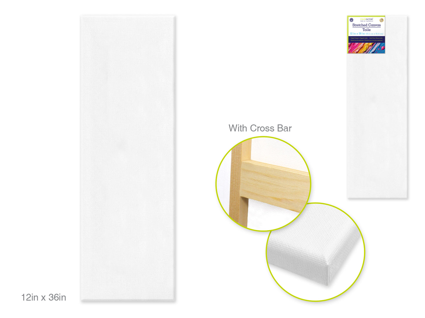 Stretch Artist Canvas: Rect. 12"x36" Primed Back-Stapled