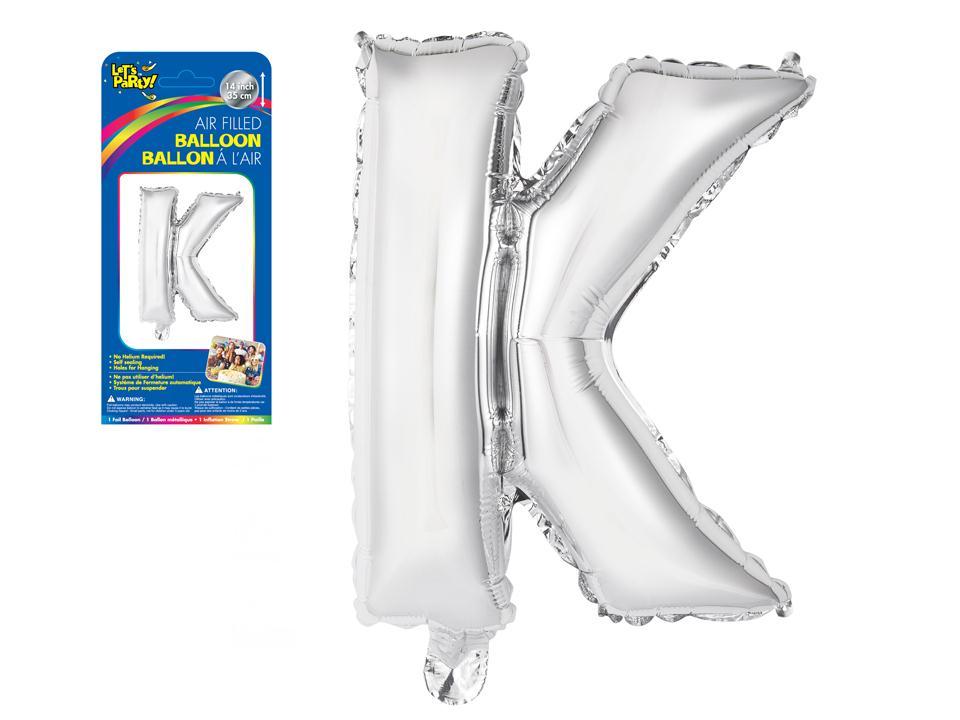 Let's Party "K" Silver Air Filled Balloon, 14"