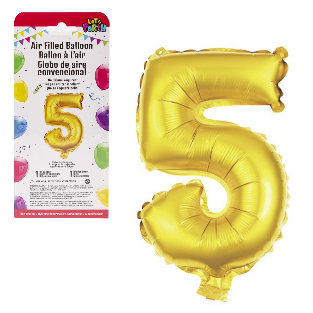 Let's Party "5" Gold Air Filled Balloon,14"