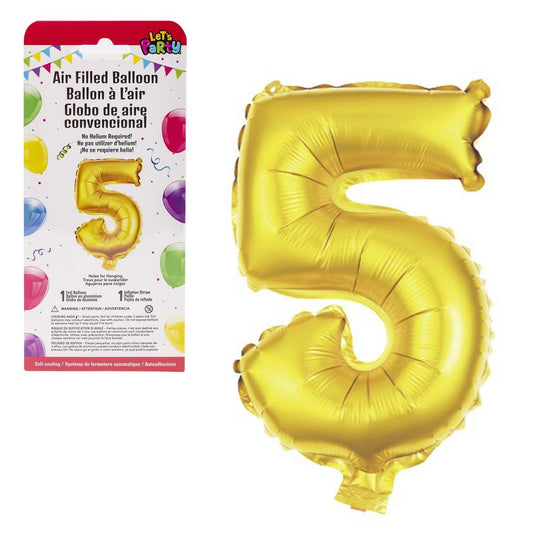 Let's Party "5" Gold Air Filled Balloon,14"