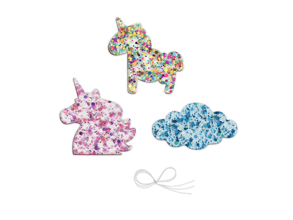 Craft Decor: 5cm-6cm Glitter Infused Acrylic Ornament 3pc Asst A) Unicorn