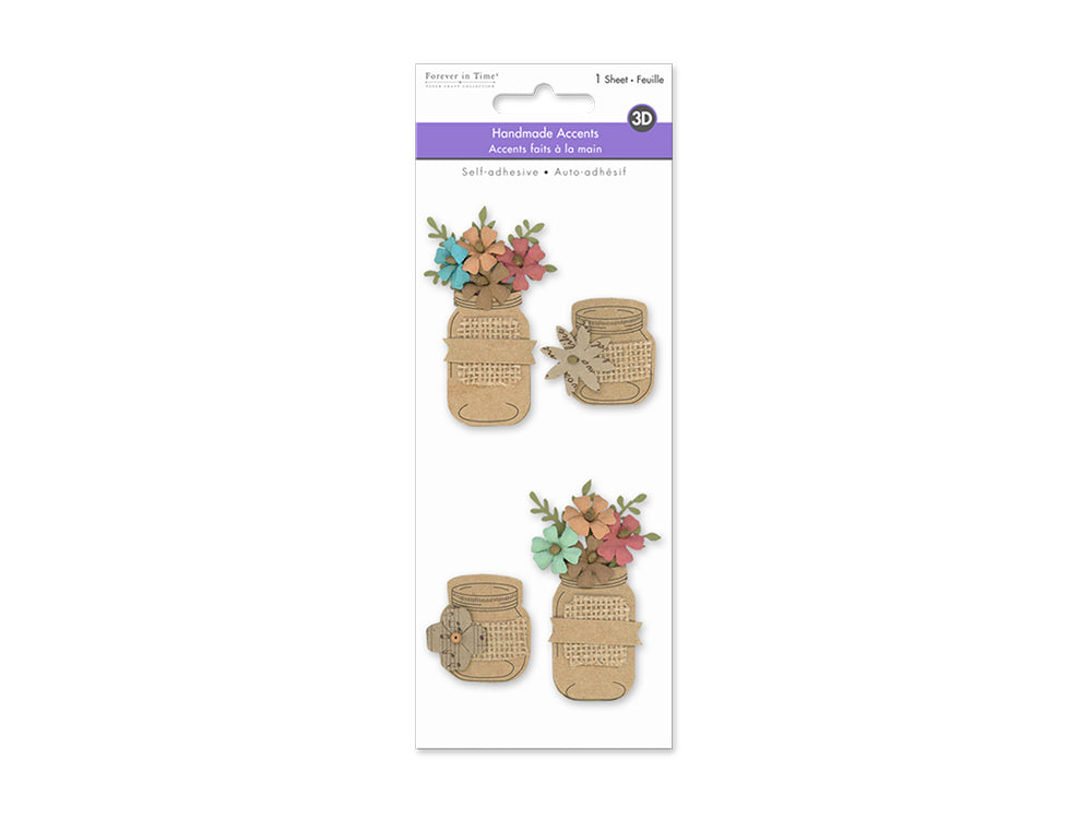 Handmade Embellish: 3D Paper & Burlap Floral Accents Self-Stick B) Mason Jars