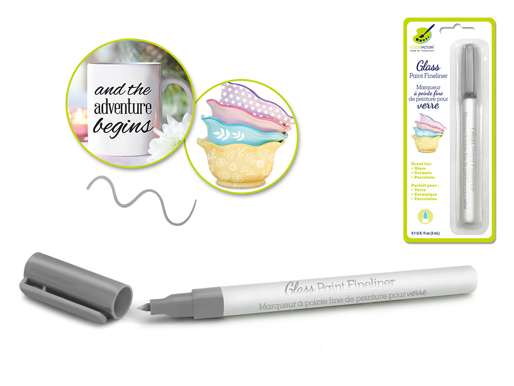 Color Factory: Glass Marker Ceramic/Porcelain Fineliner Permanent 3ml F) Metallic Silver