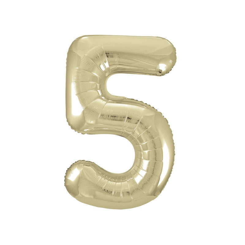 Gold Number 5 Shaped Foil Balloon 34"  Packaged
