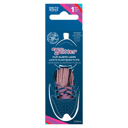 39" FLAT ELASTIC-NO TIE SHOE LACES-PINK GLITTER