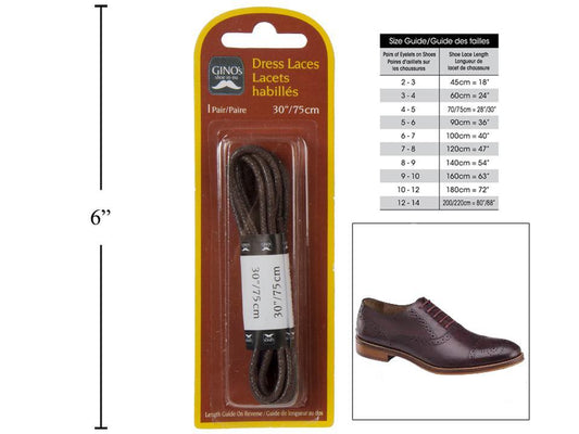 Gino's 1 Pair, 30" Dress Shoe Laces Brown, B/C