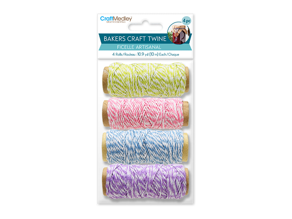 Craft Medley: 30m Bakers Twine 4 Spools Asst (4x10m) B) Pastel