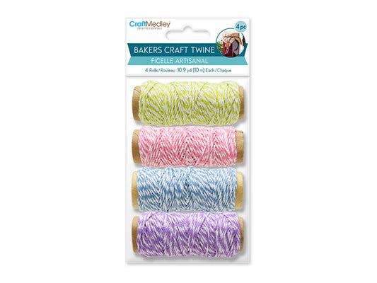Craft Medley: 30m Bakers Twine 4 Spools Asst (4x10m) B) Pastel