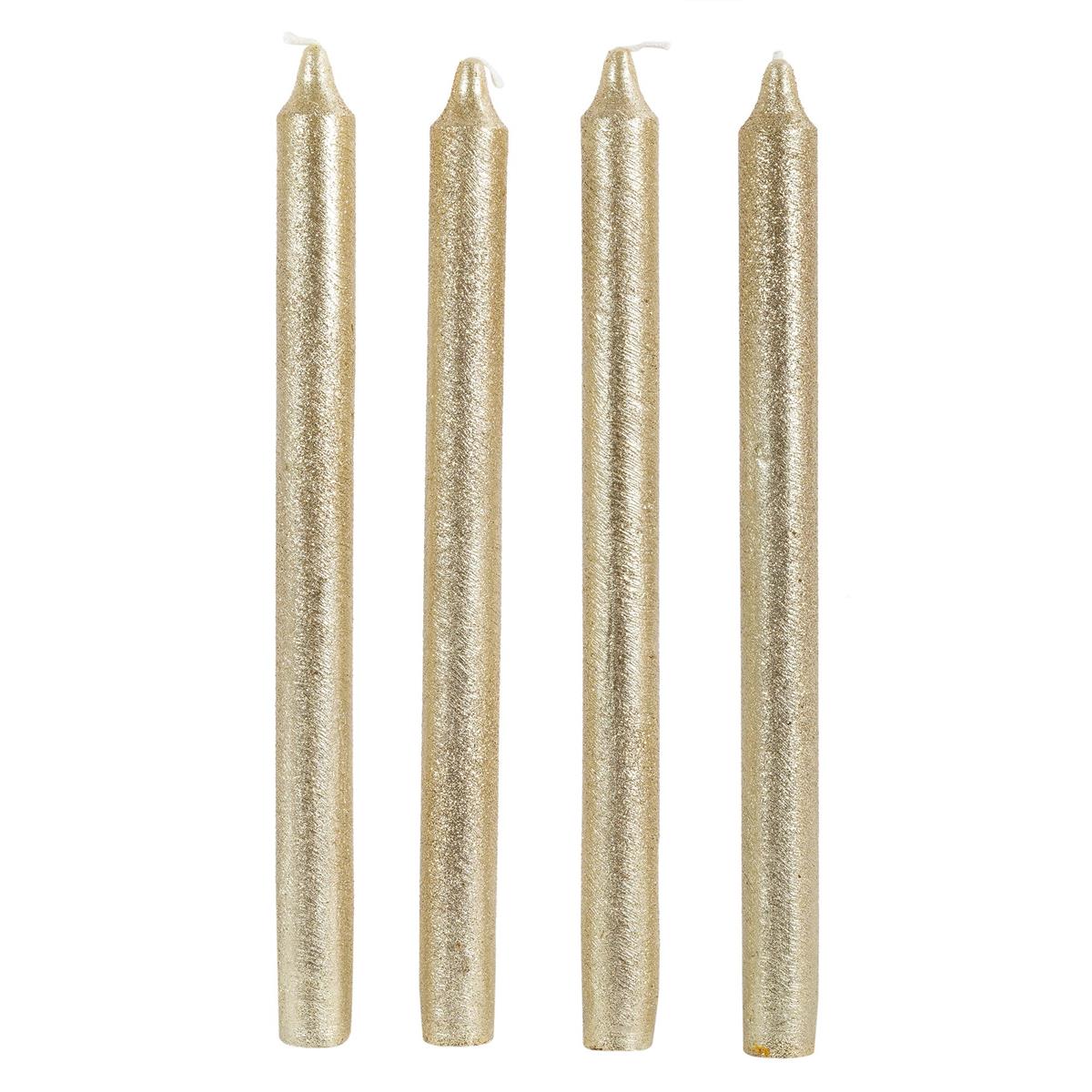 Enlighten 4pk 10" Shimmer Gold Taper Candle, pvc box