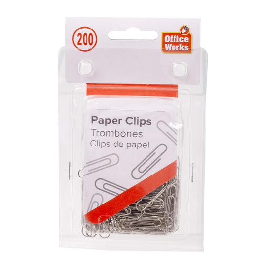 O.WKs. 200-pc Metal Paper Clips,  33mm, clam shell pack