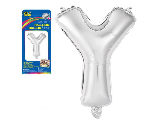 Let's Party "Y" Silver Air Filled Balloon, 14"