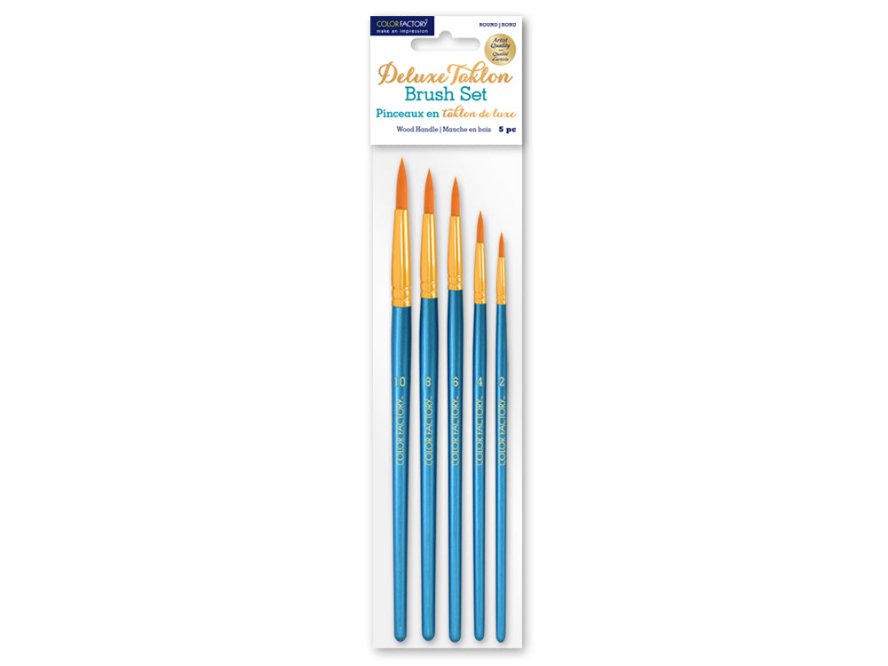 Artist Brush Set: Deluxe Taklon Brush Sets x5 Wood Handle A) Round