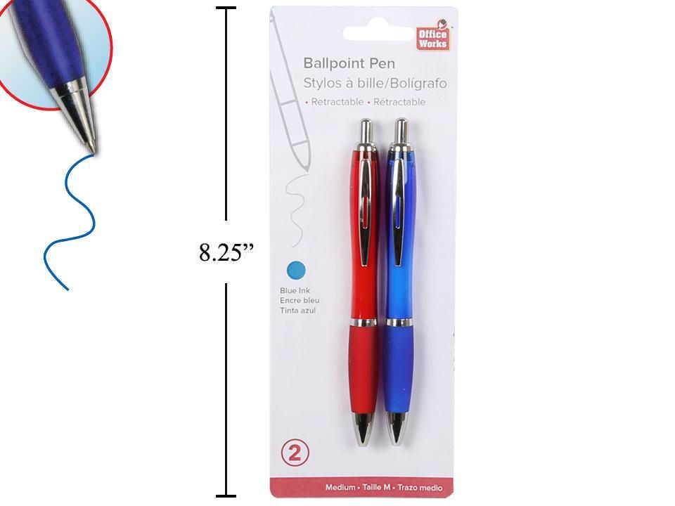 O.WKs. 2-pc Retractable Ball Pens, Blue,Red w/Soft Grip