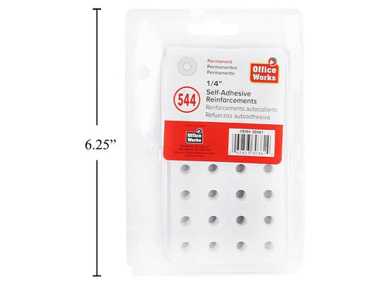 O.WKs. 1/4" Reinforcement Labels  , 544-pc., White, clam pack