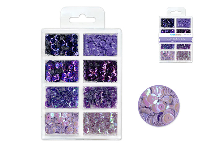 Craft Medley: 6mm Cup Sequins 25g Plastic Case 8-comp F) Viola