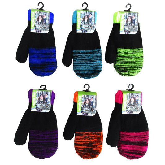 Nordic T. Youth Knitted Mittens w/ Melange Fingers + Cuff, 6/C, cht