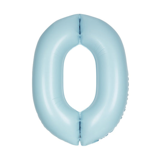 Matte Powder Blue Number 0 Shaped Foil Balloon 34"  Packaged