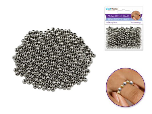 Metal Effect Beads: 6mm Luster Electroplated Round 30g A) Titanium