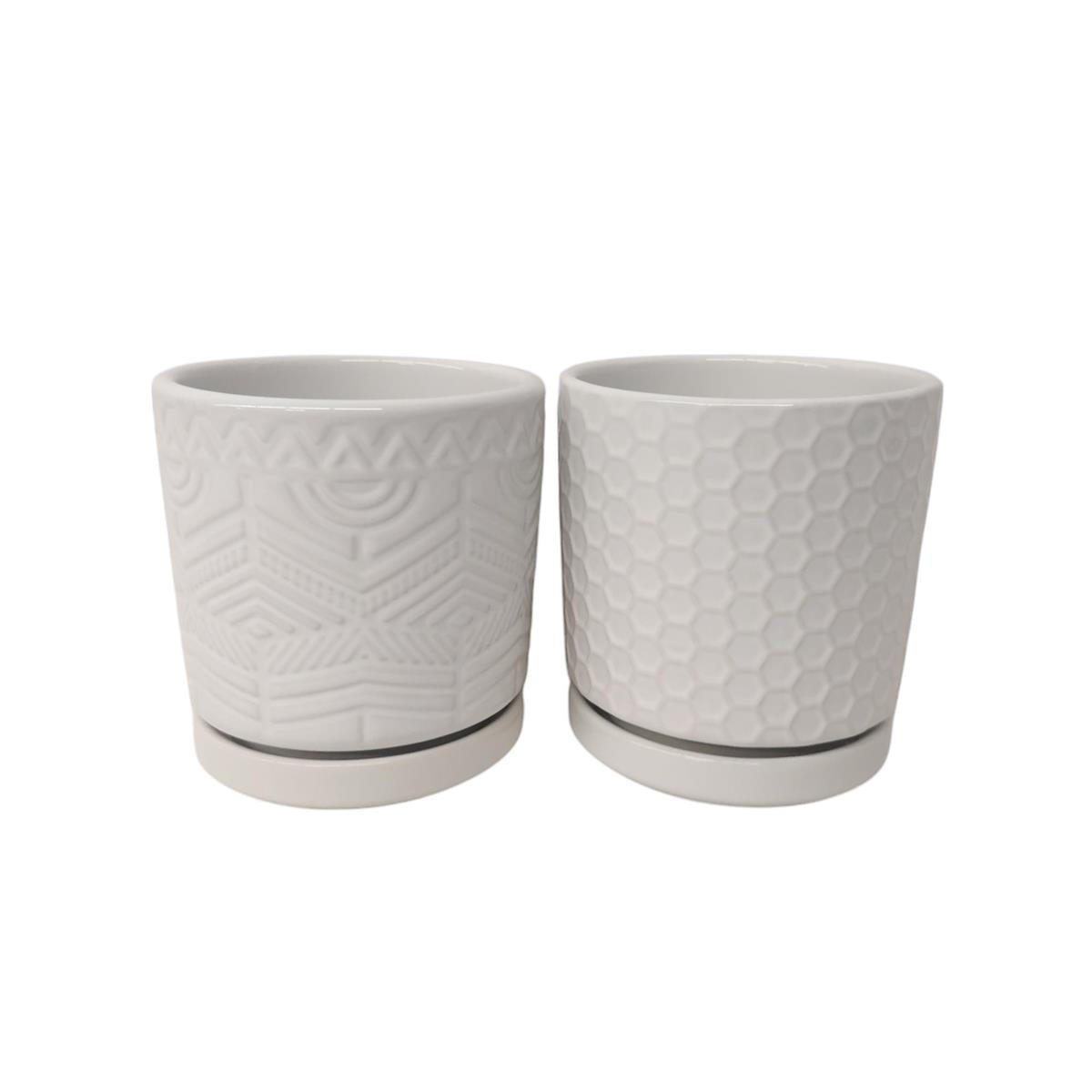 Garden E. 4" Matte Glaze Textured Flower Pot w/Saucer-White, upc