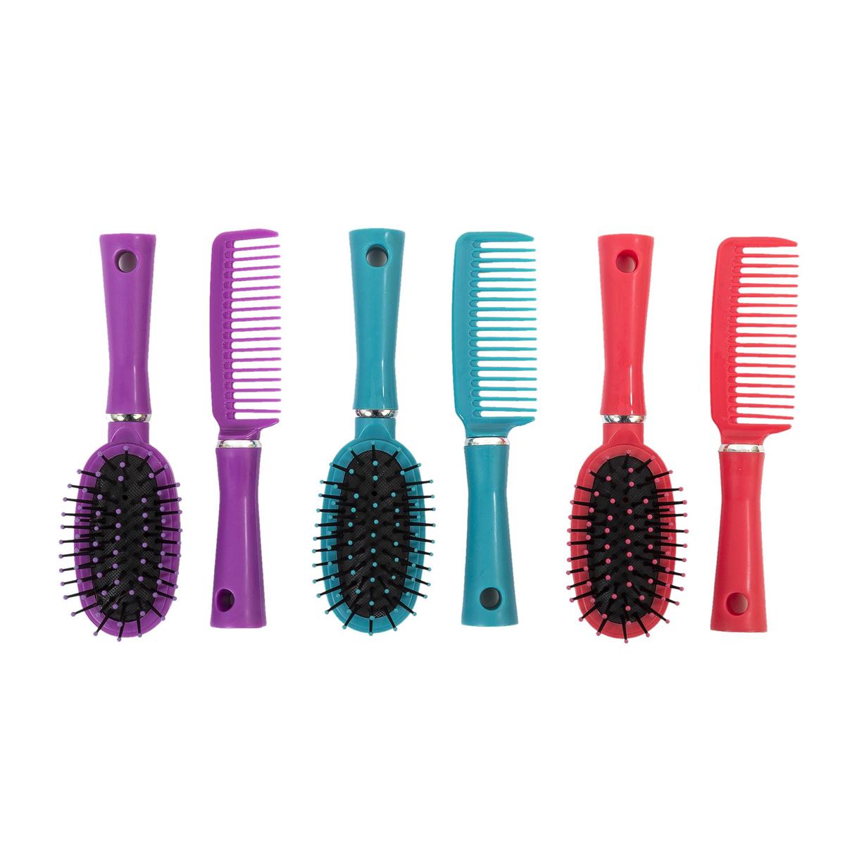 Bodico, 2pcs Hair Brush & Comb Set 3 col, Tie on card