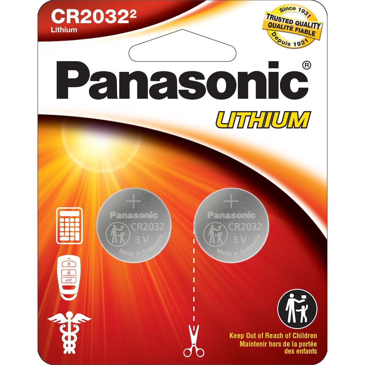 Panasonic 2pk. CR2032 Cell Battery CR2032 Lithium, 2pk 12/48