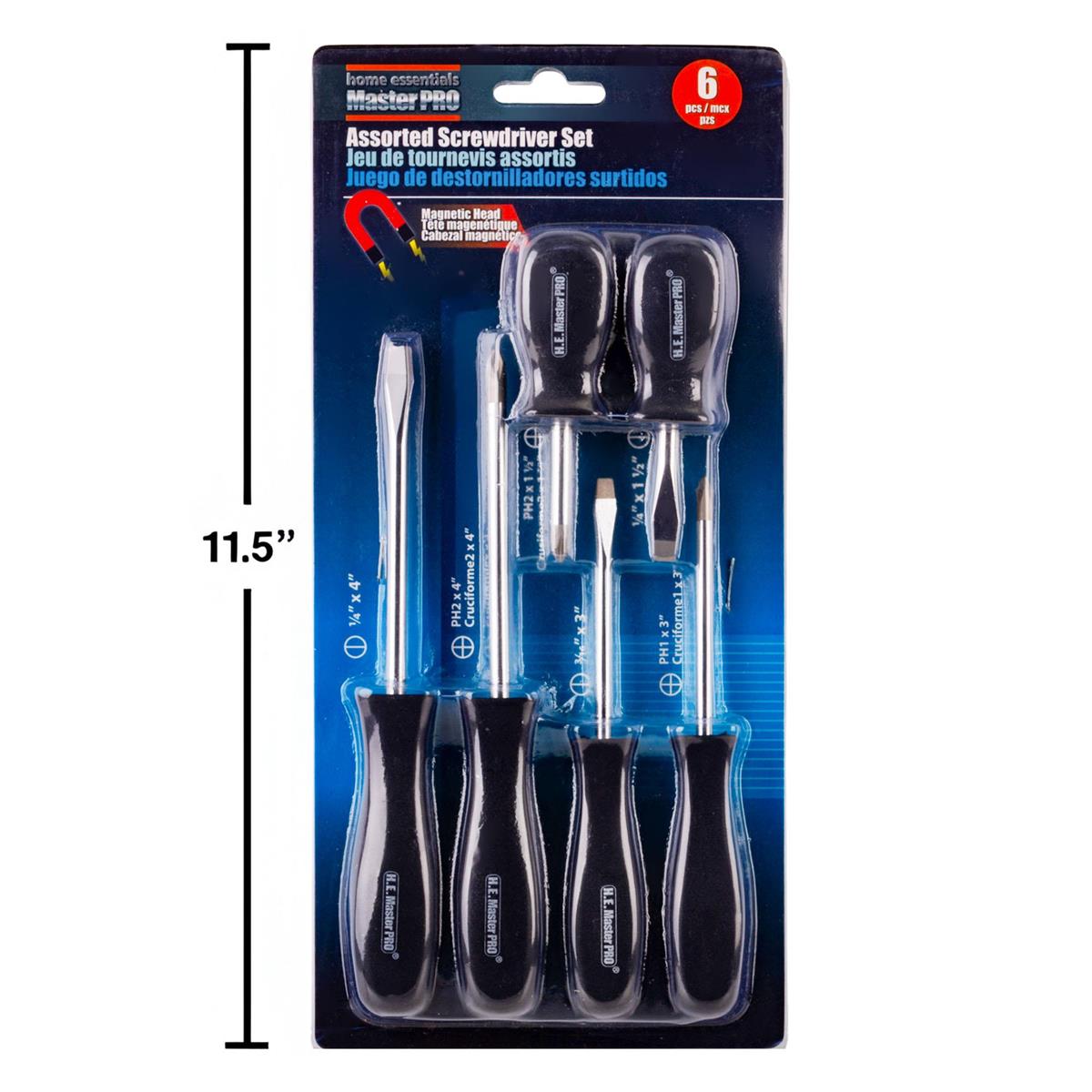 H.E. Master Pro, 6-pc Assorted Screwdriver Set, slide blister
